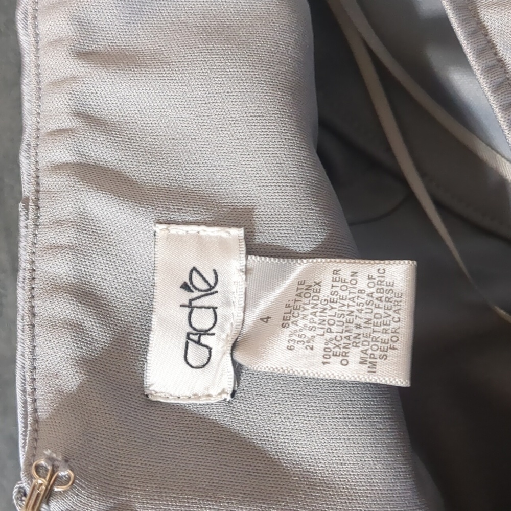 Cache One Shoulder Silver Satin Cocktail Dress Size 4 - Picture 7 of 7